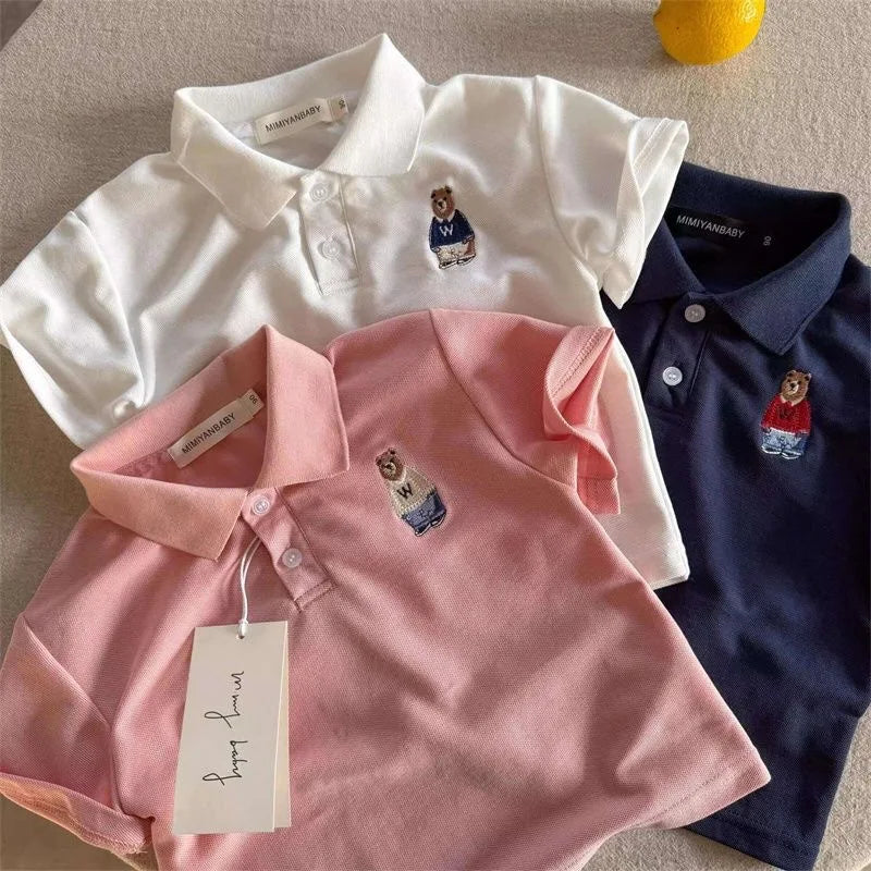 Cute Toddler Boys Polo T-shirts Bear Kids Tops Tees Summer Children's Clothes