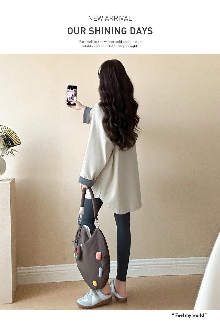 Maternity Clothes 2025 Spring And Autumn New Loose Soft Comfortable Casual Minimalist Letter Print Long Sleeve Crew Neck T Shirt
