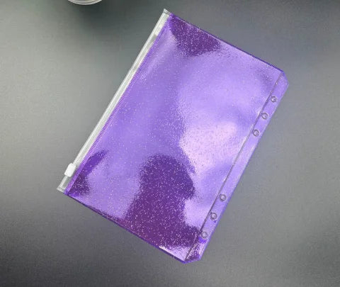 A5A6 Colorful Glitter Binder Pockets Binder Zipper Folders For 6-ring Notebook Binder Waterproof Pvc Leaf Document Filing Bag