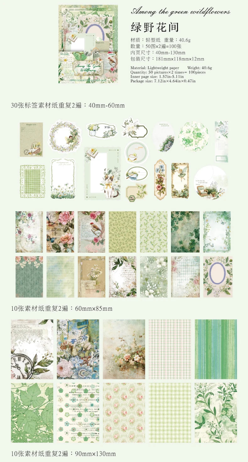 400pcs Garden Post Office Collection Light Paper Material Pack DIY Handbook Collage Journal Notebook Scrapbook Envelope