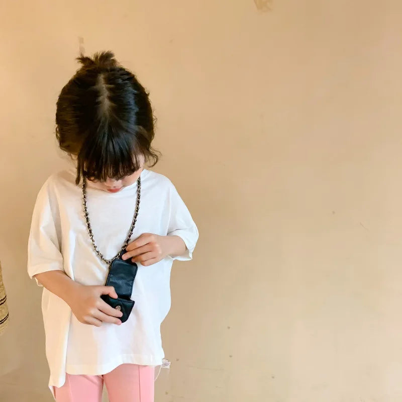 Girls T-shirt Children's Fashion T-shirt 2025 Summer New Style Back Fork Design T-shirt Baby Fashion Casual Short Sleeve Top