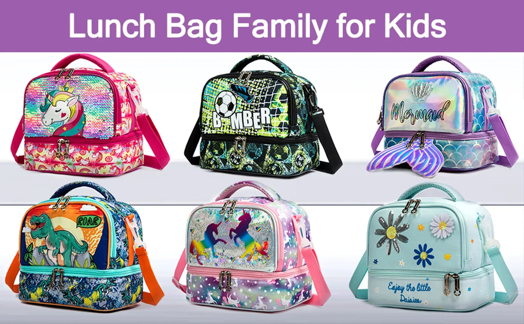 Kids Lunch Box for School Cute Insulated Lunch Bag with Strap Thermal Food Container for Girls Boys Portable Tote for Picnic