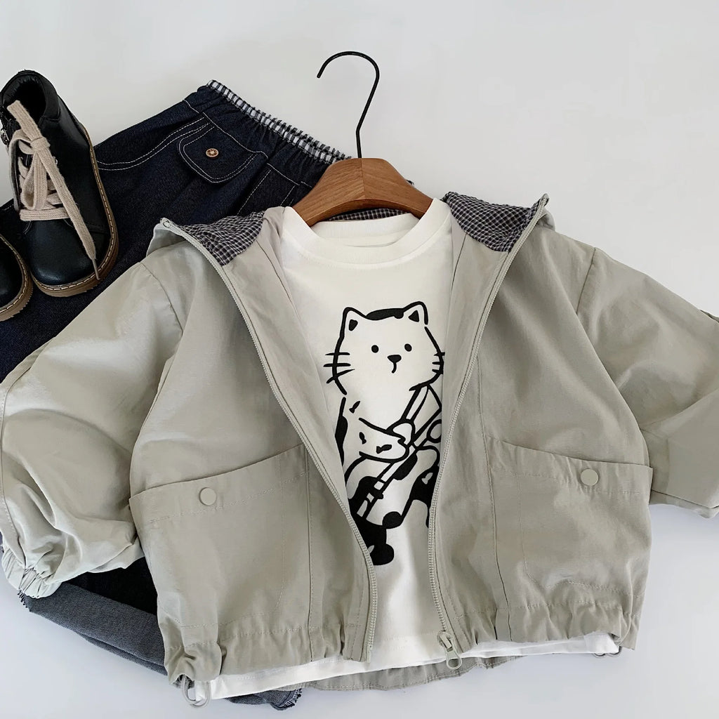 Children Clothes Kids Casual Coat 2025 Autumn New Fashionable Korean Style Boys Solid Color Hooded Jacket Stylish Coat