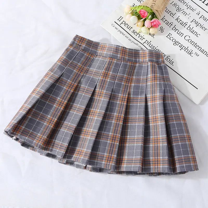 Girls Skirts spring summer Autumn Vintage Pleated Plaid Skirts School Teens Girl Spring Kids Skirt Children Clothing 4-16Yrs