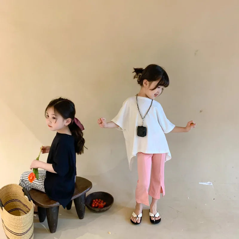Girls T-shirt Children's Fashion T-shirt 2025 Summer New Style Back Fork Design T-shirt Baby Fashion Casual Short Sleeve Top