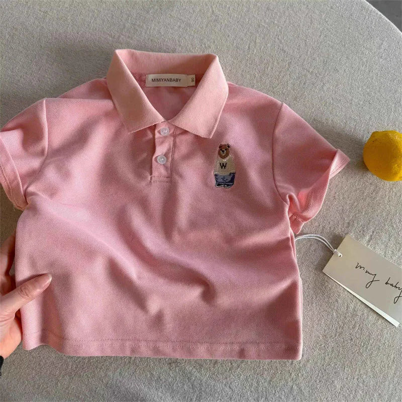 Cute Toddler Boys Polo T-shirts Bear Kids Tops Tees Summer Children's Clothes