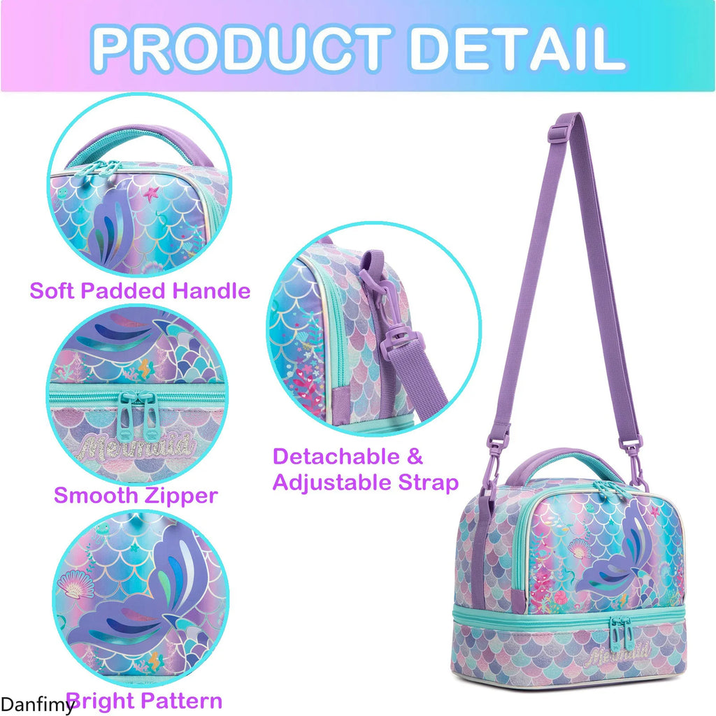Kids Lunch Box for School Cute Insulated Lunch Bag with Strap Thermal Food Container for Girls Boys Portable Tote for Picnic