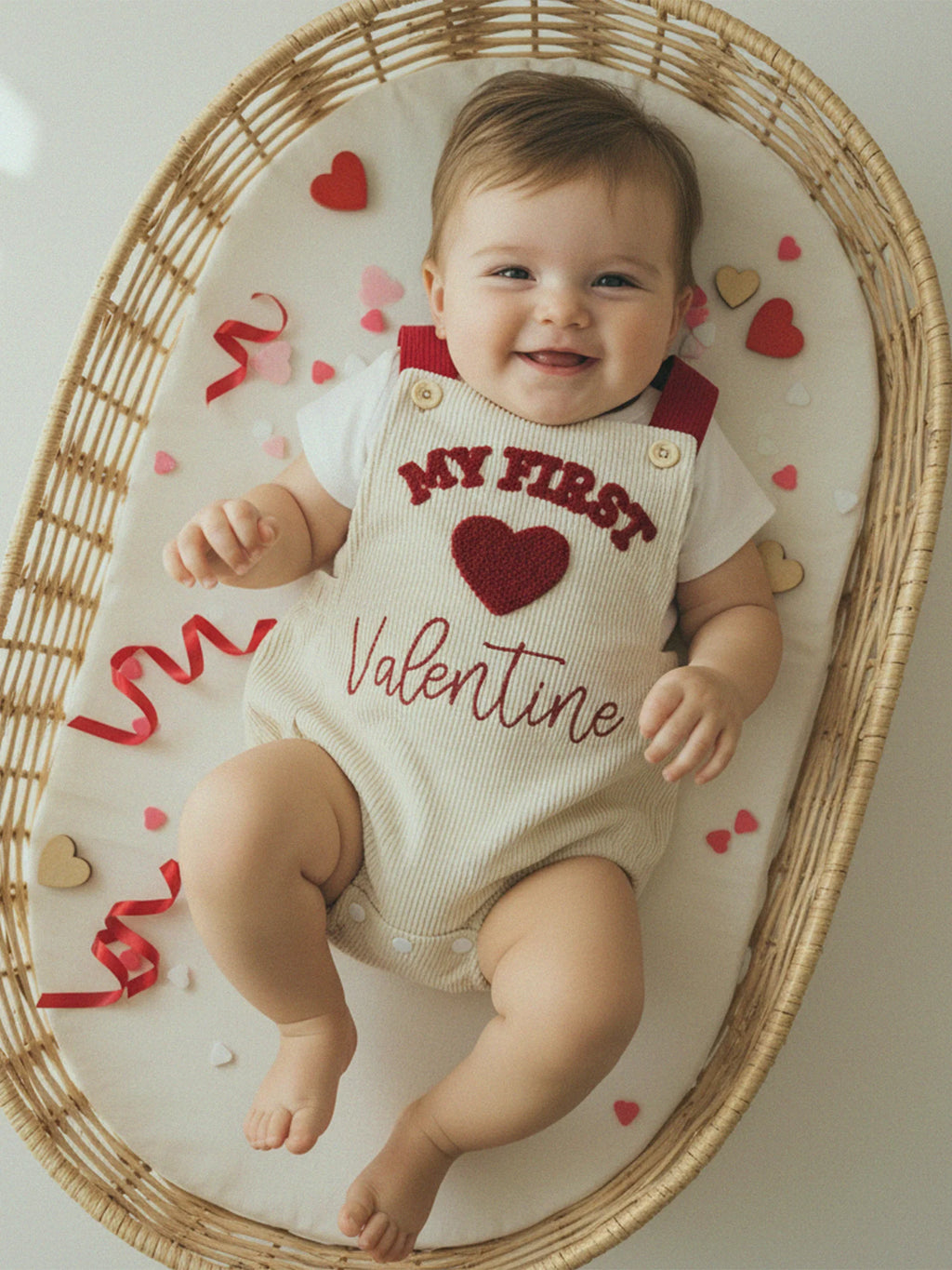 My First Valentines Day Baby Girl Boy Outfit Newborn Love Heart Romper Corduroy Sleeveless Bodysuit 0-18 Months