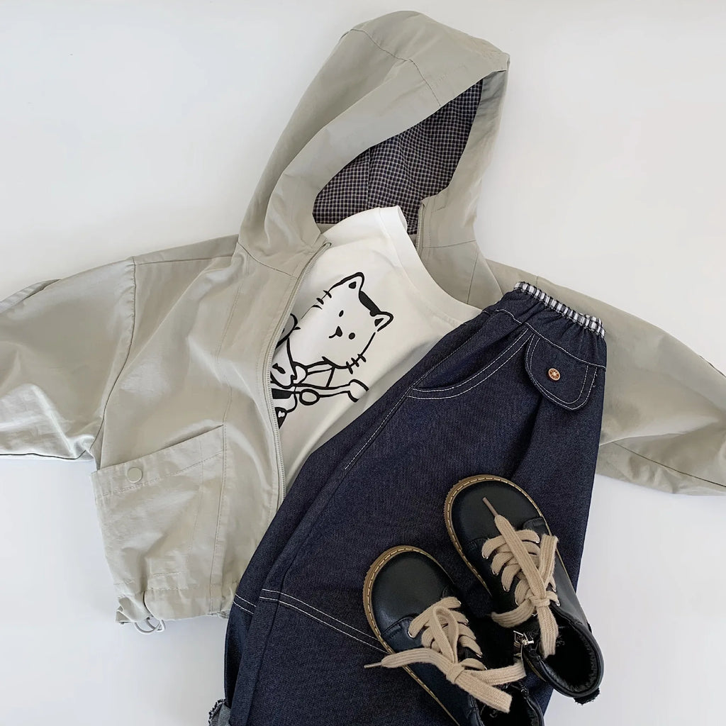 Children Clothes Kids Casual Coat 2025 Autumn New Fashionable Korean Style Boys Solid Color Hooded Jacket Stylish Coat