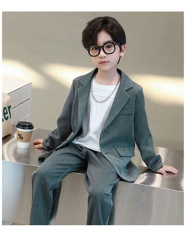 Suits for Boys Spring Autumn Long Sleeve Casual Blazer Jacket Trouser 2pcs School Uniform Teen Kids Clothes Set Children Cosutme